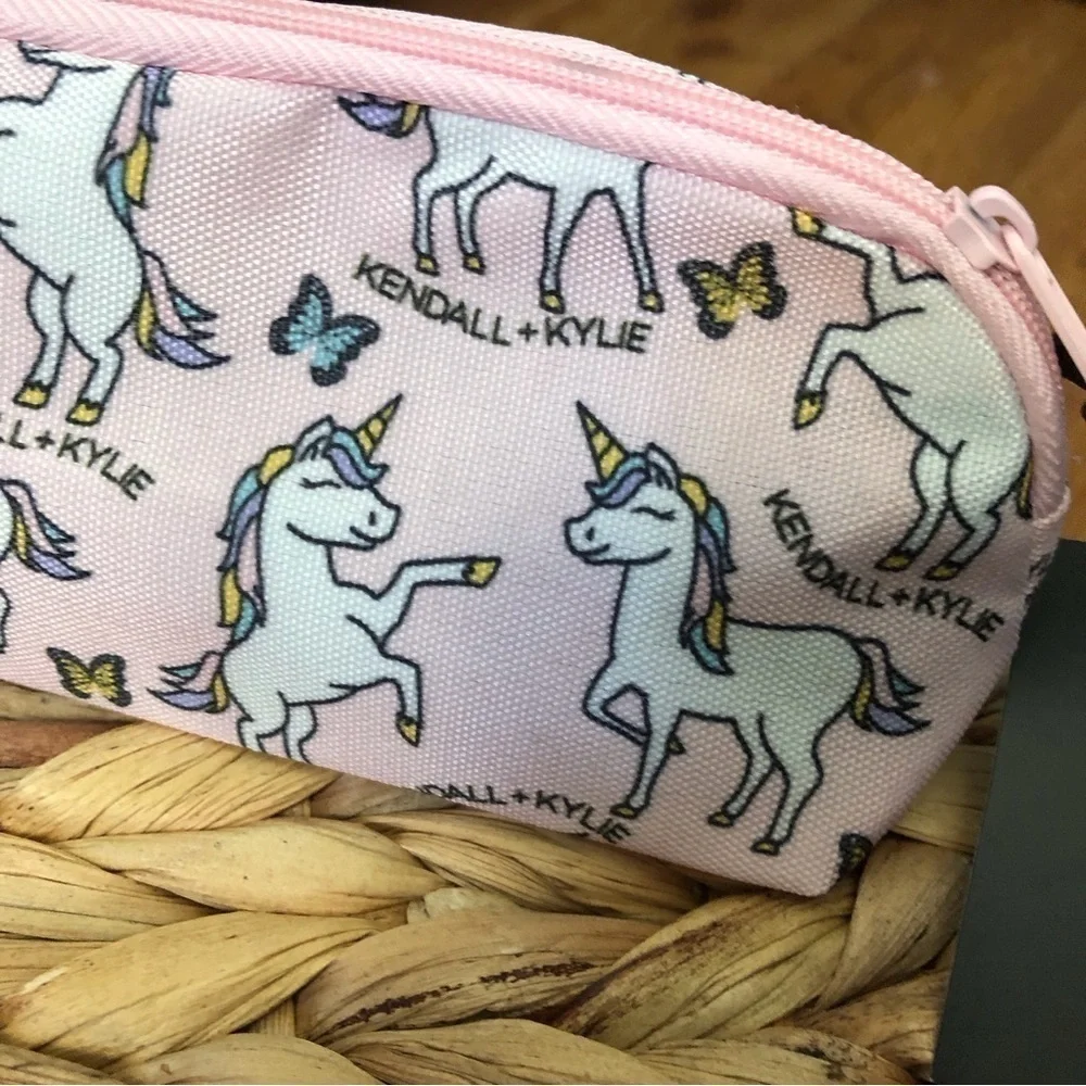 Kendall & Kylie pink unicorn small zippered cosmetic bag